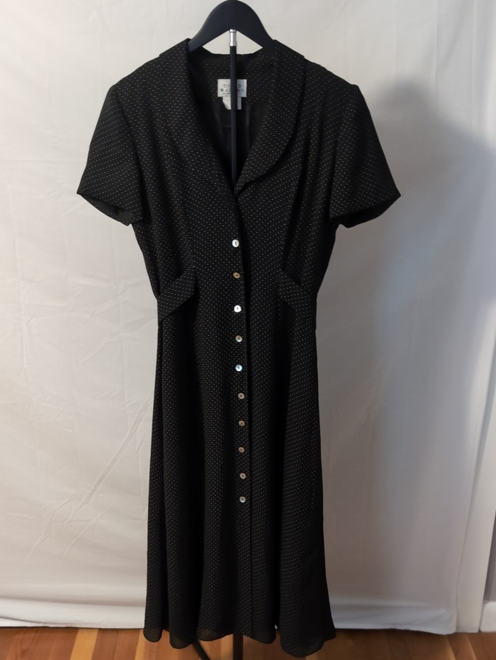VTG David Warren NY Polka Dot Button Front Midi Dress Made in USA Size 8